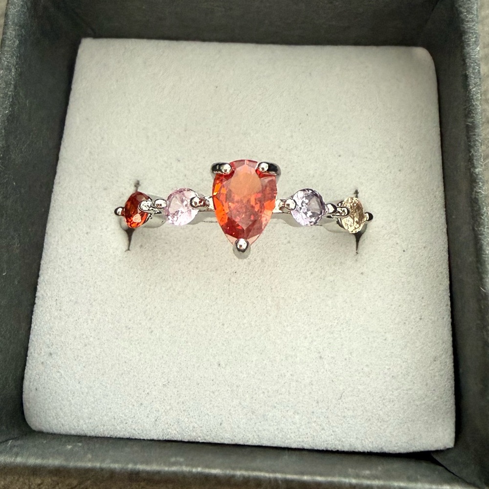 NEW!! Beautiful 14k White Gold over brass w/ multi colored gems ring size 9.75